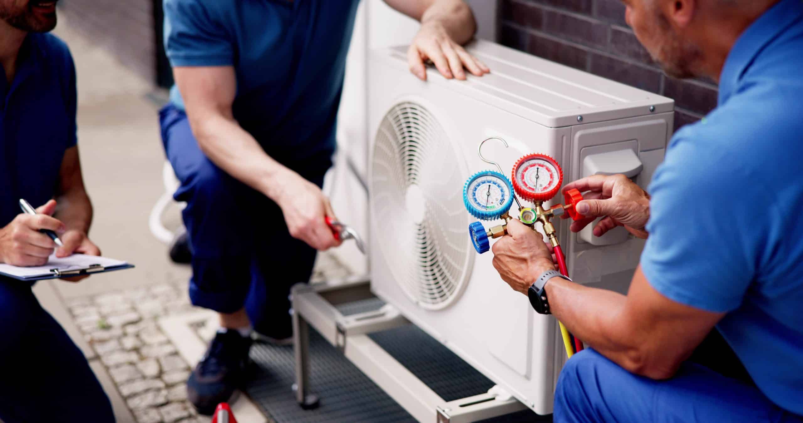 HVAC repairs being done in a unit