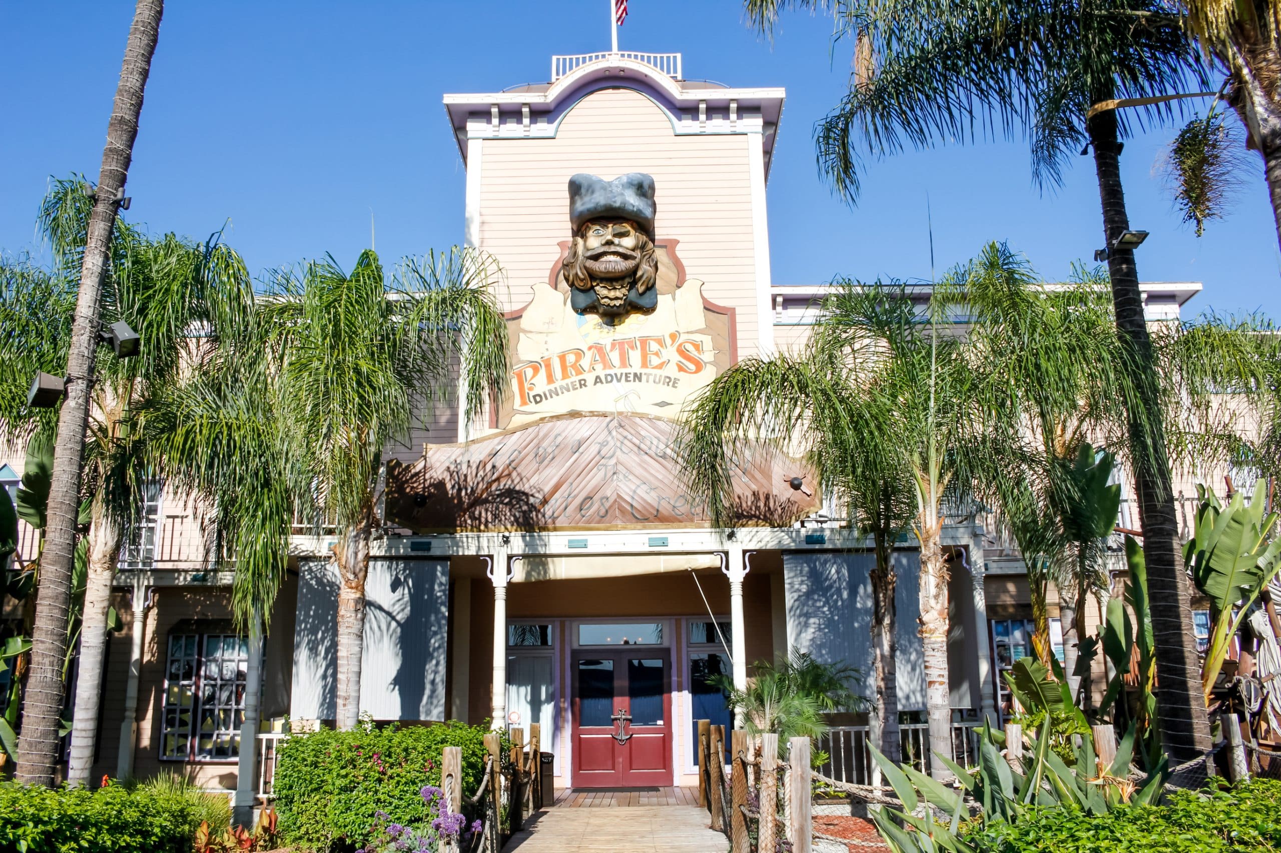Pirate's Dinner Adventure exterior in Buena Park, California.